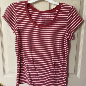 Tahari Women's Red & White Stripe Tee Size L Soft